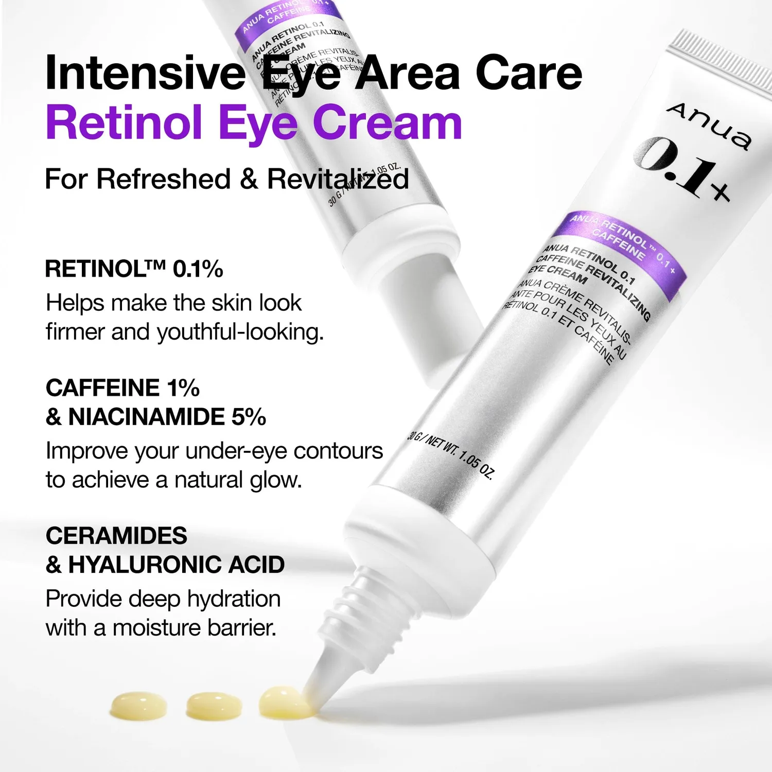 Anua Retinol 0.1 Caffeine crème contour des yeux fermeté