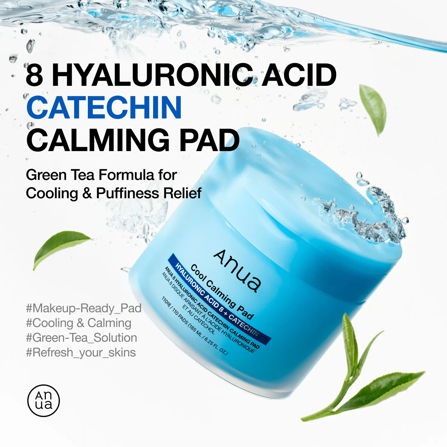Anua 8 Hyaluronic Acid Catechin pads apaisants thé vert
