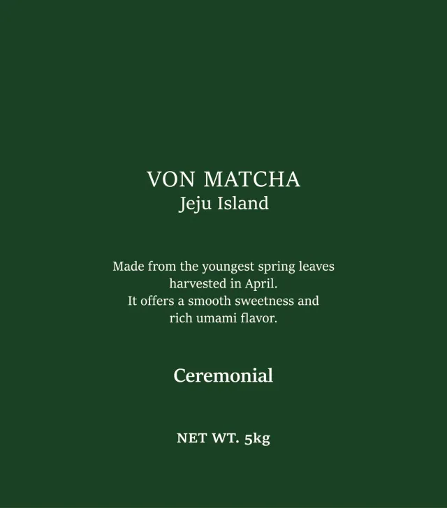 VON MATCHA Ceremonial Grade matcha poudre 5kg feuilles jeunes