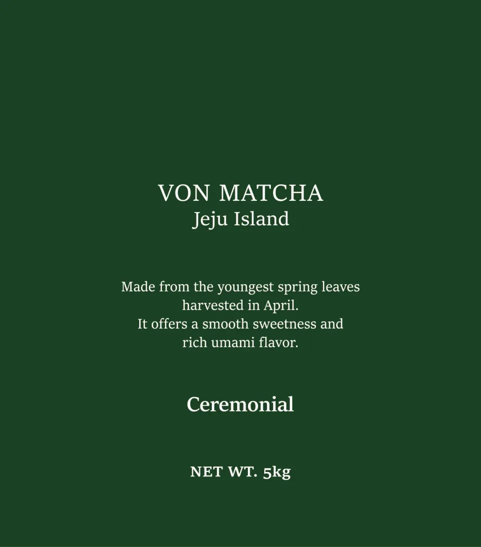 VON MATCHA Ceremonial Grade matcha poudre 5kg feuilles jeunes