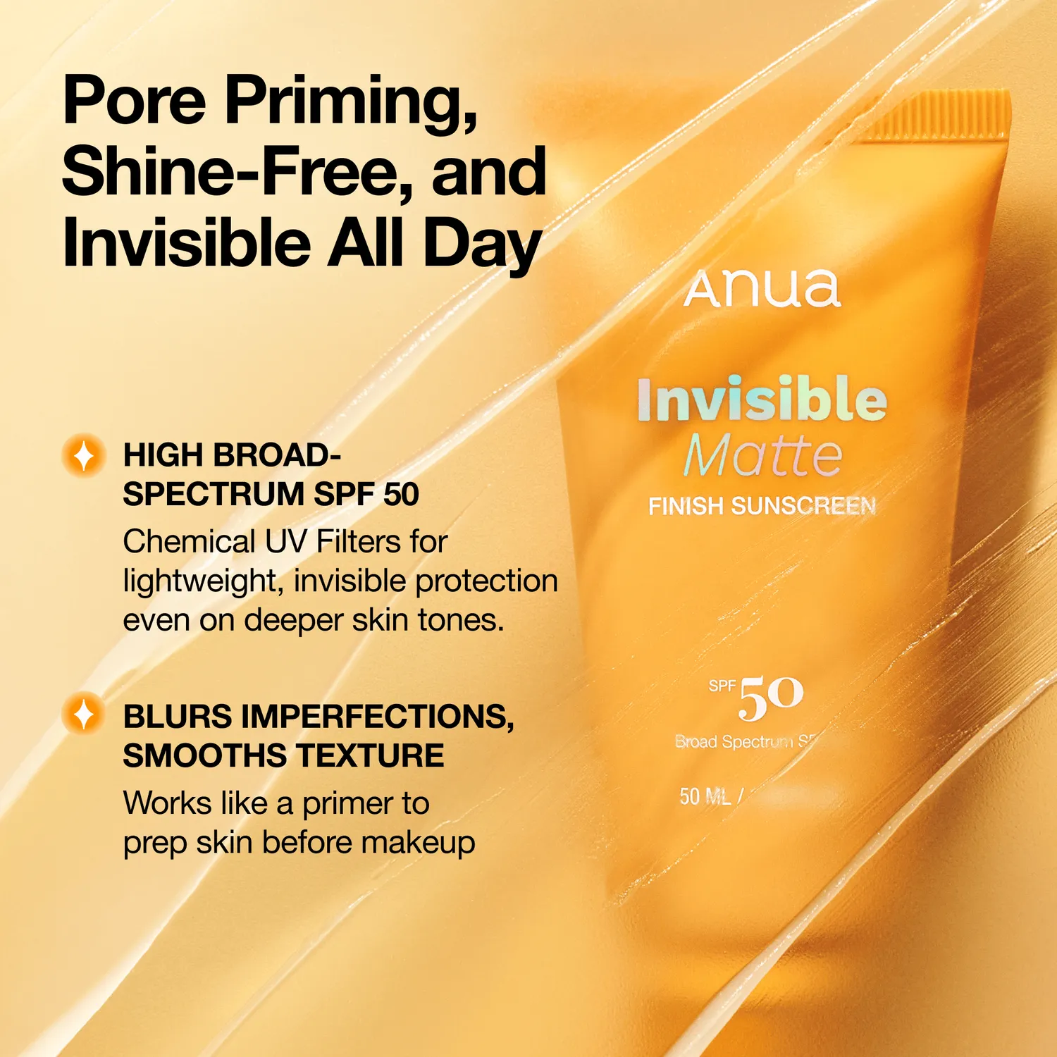 ANUA Invisible Matte Finish crème solaire SPF50 fini mat