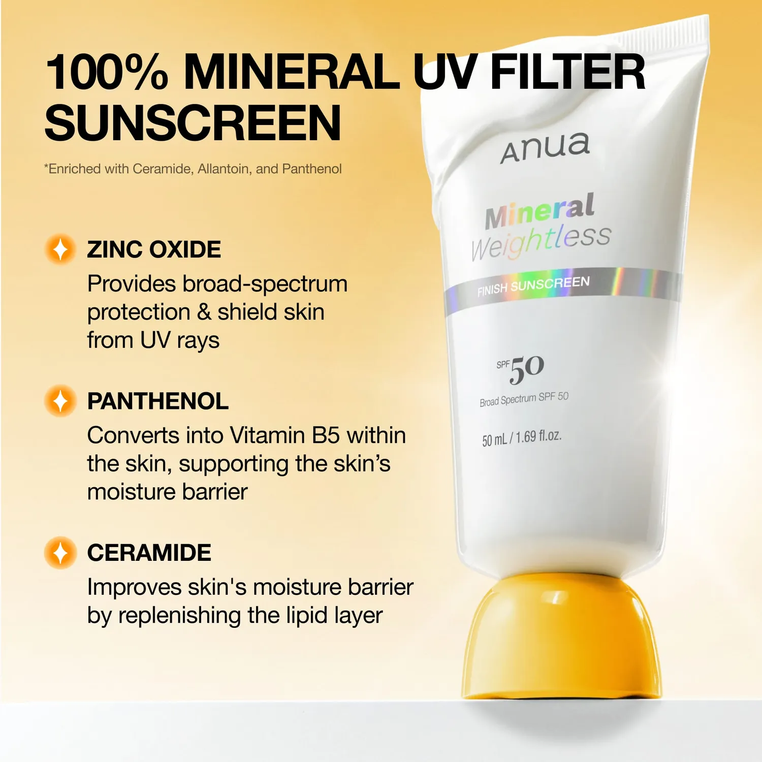Anua Mineral Weightless Finish crème solaire SPF50 fini mat