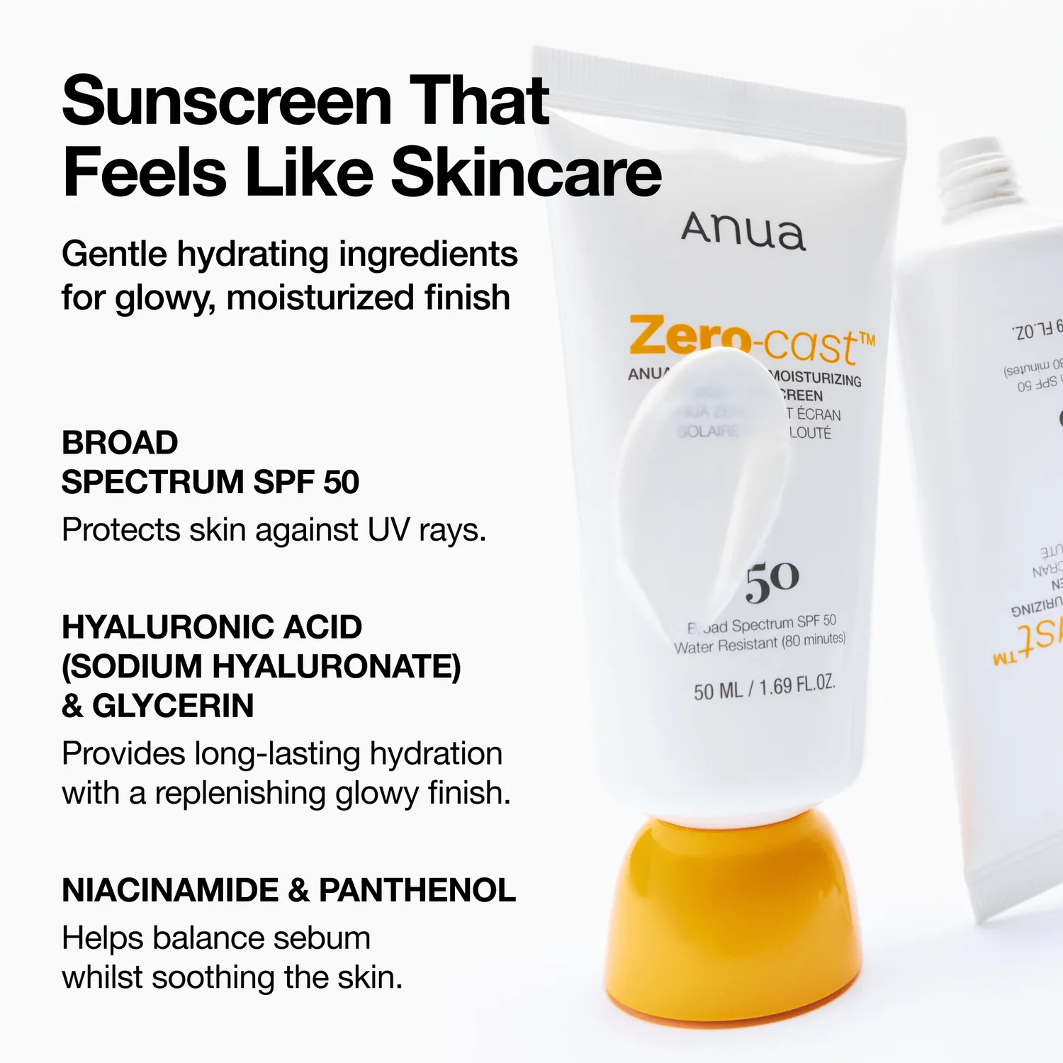Anua Zero-Cast Moisturizing Finish crème solaire SPF50