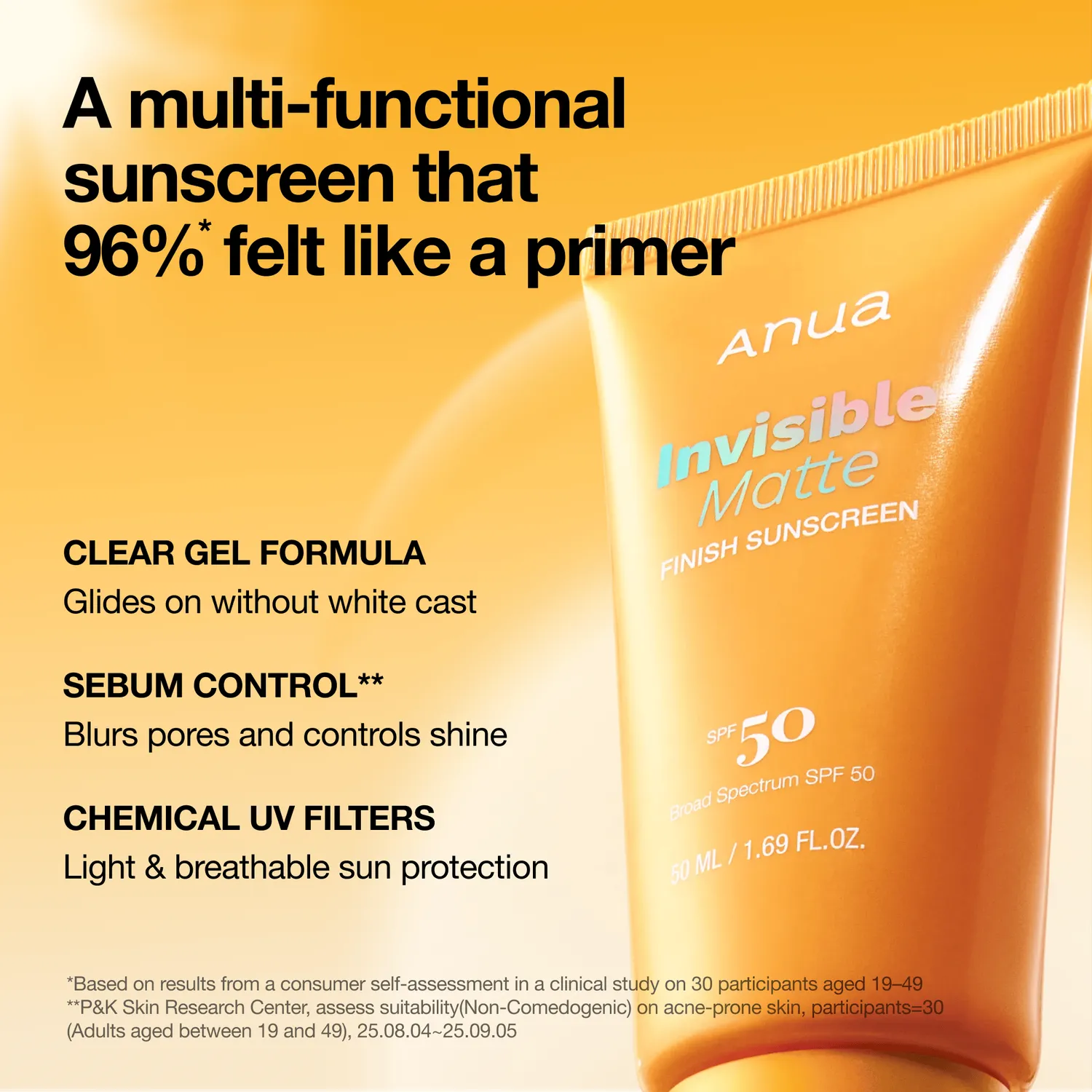 ANUA Invisible Matte Finish crème solaire SPF50 fini mat