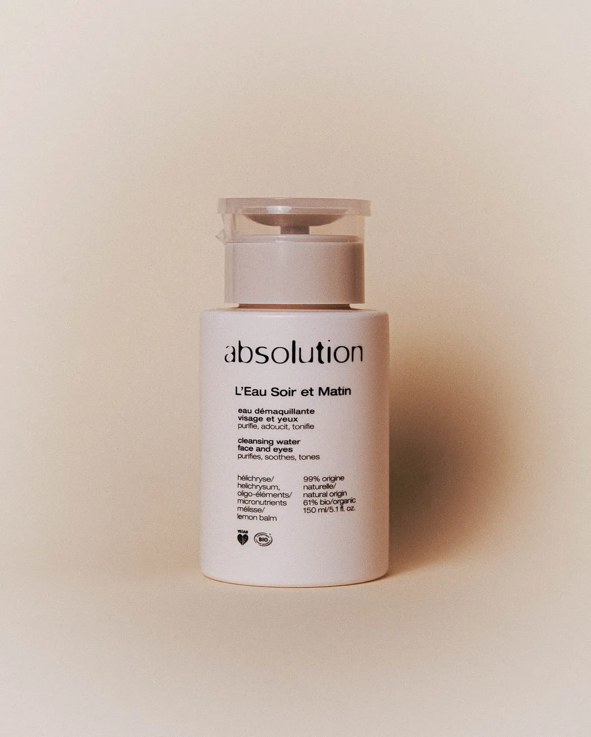 Absolution L'Eau Soir et Matin eau démaquillante bio visage et yeux