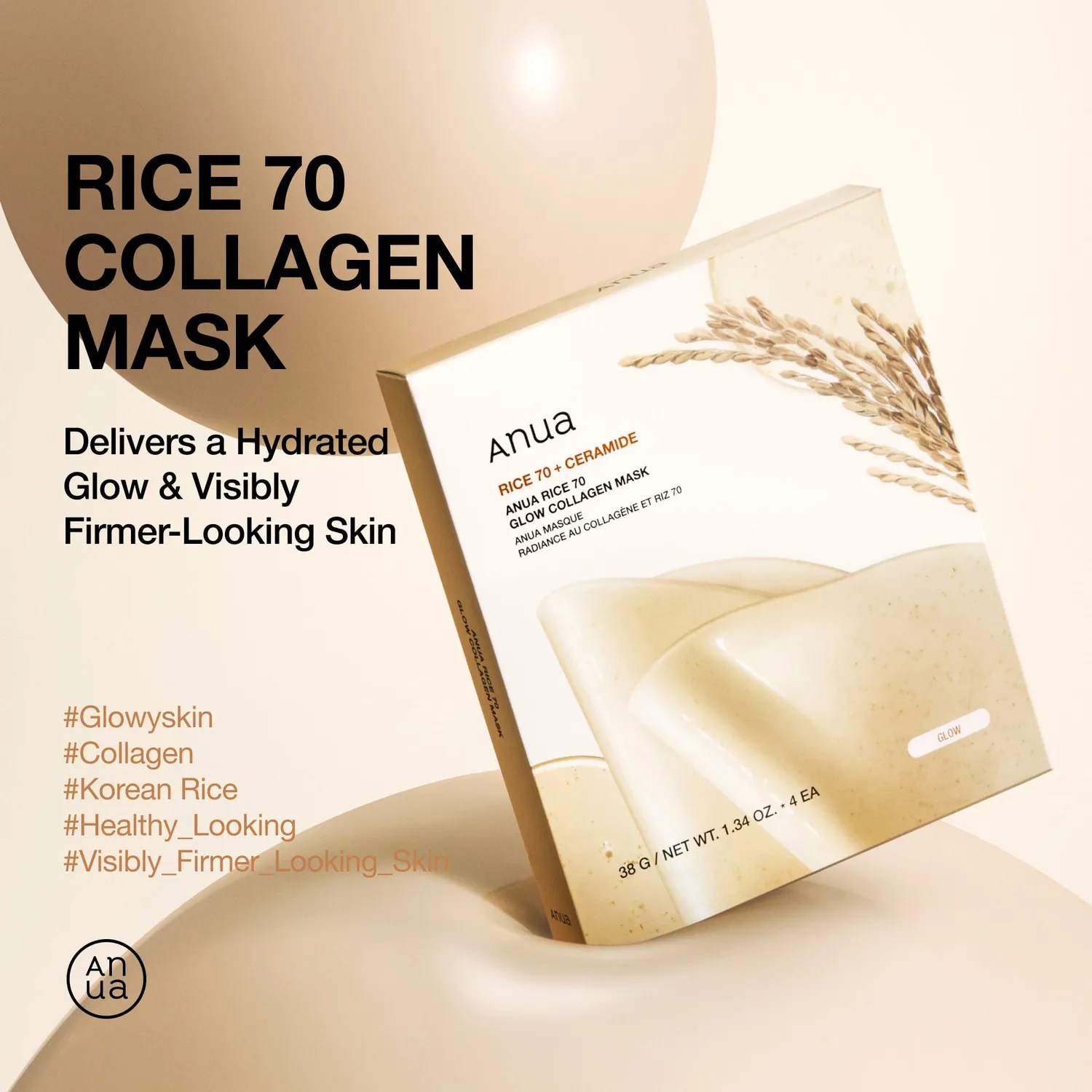 ANUA Rice 70 Glow masque tissu collagène éclat