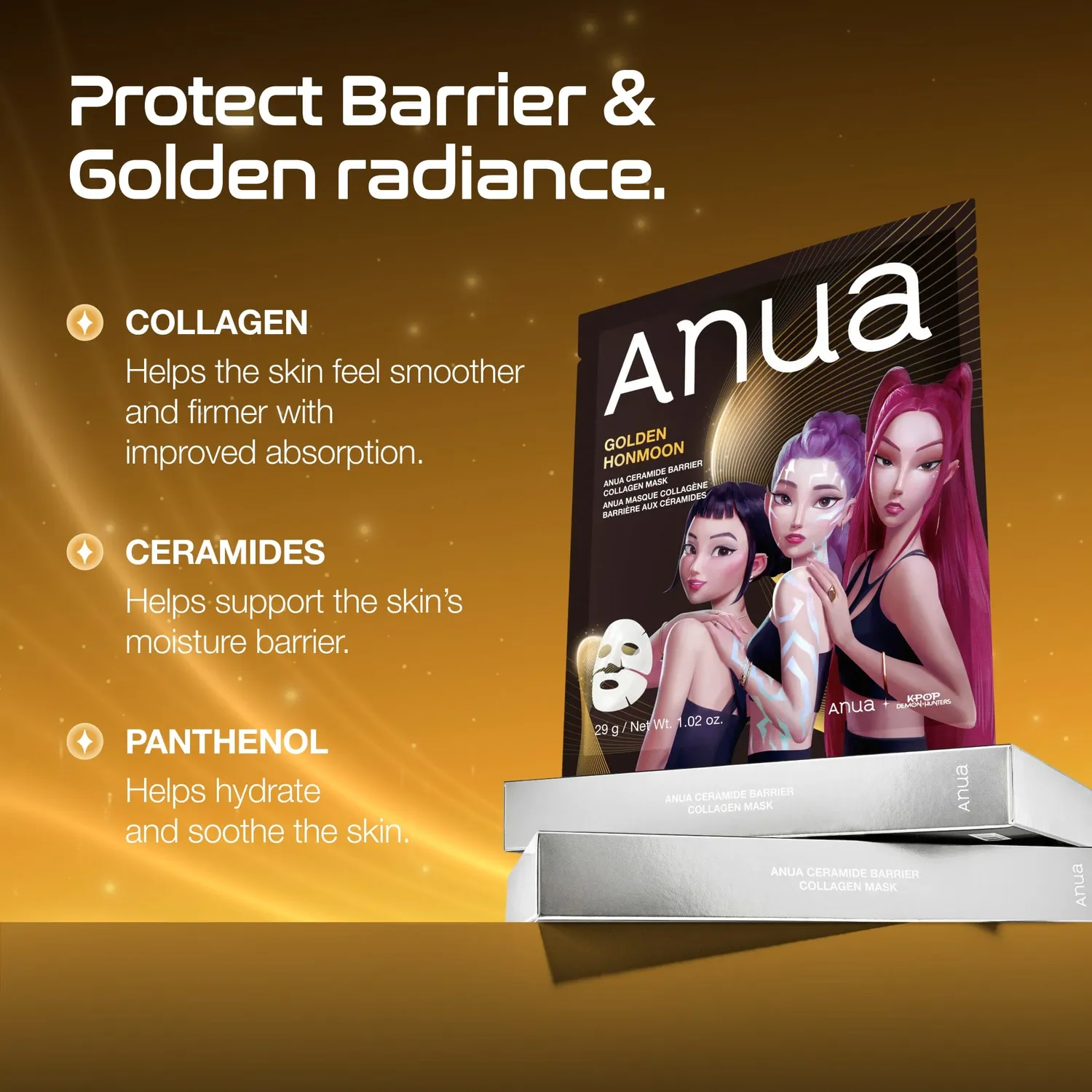 ANUA Golden Honmoon Barrier Collagen Mask masque 4 pièces fermeté