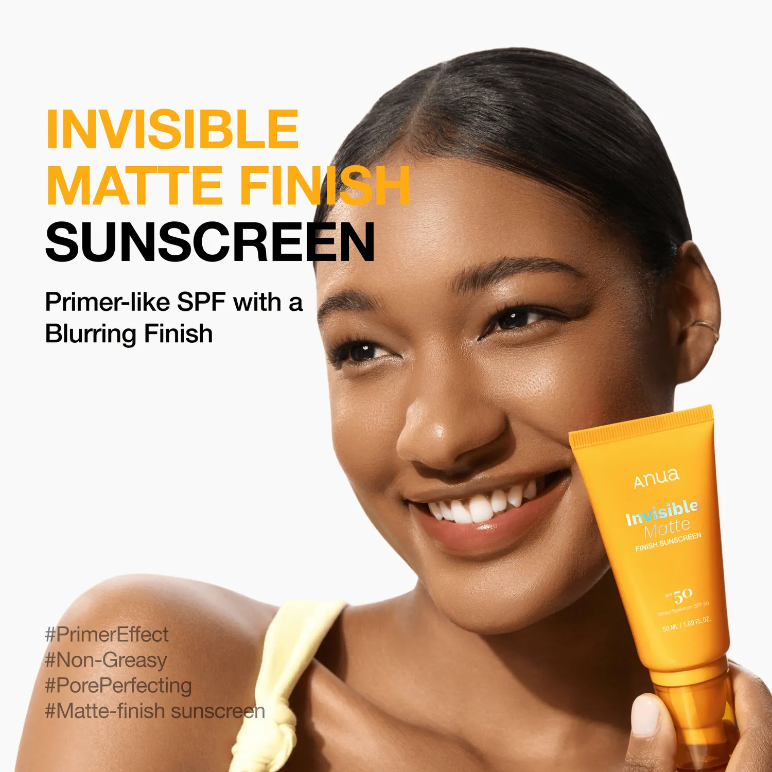 ANUA Invisible Matte Finish crème solaire SPF50 fini mat