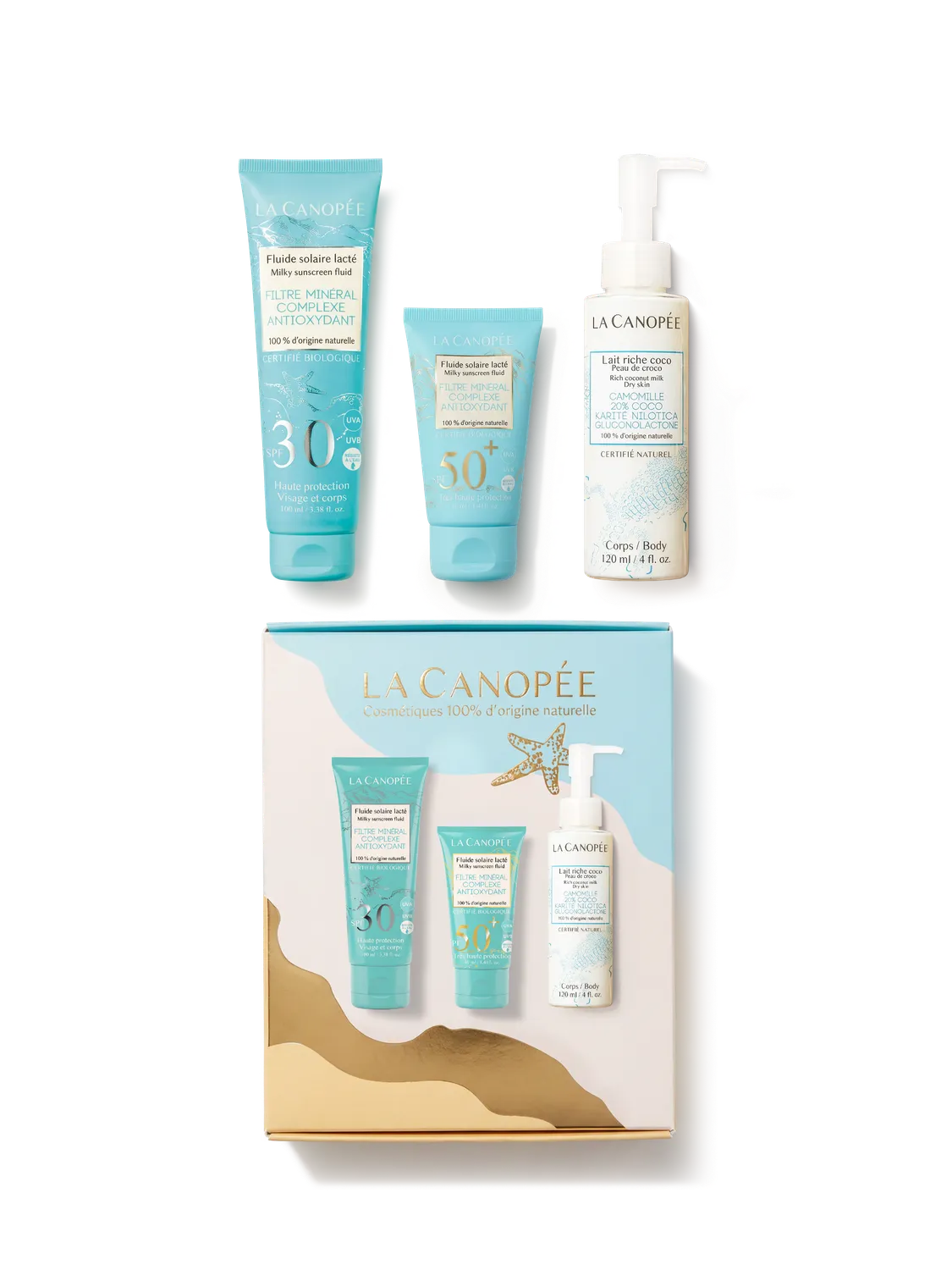 La Canopée Riviera coffret solaire SPF30 SPF50+ 3 soins