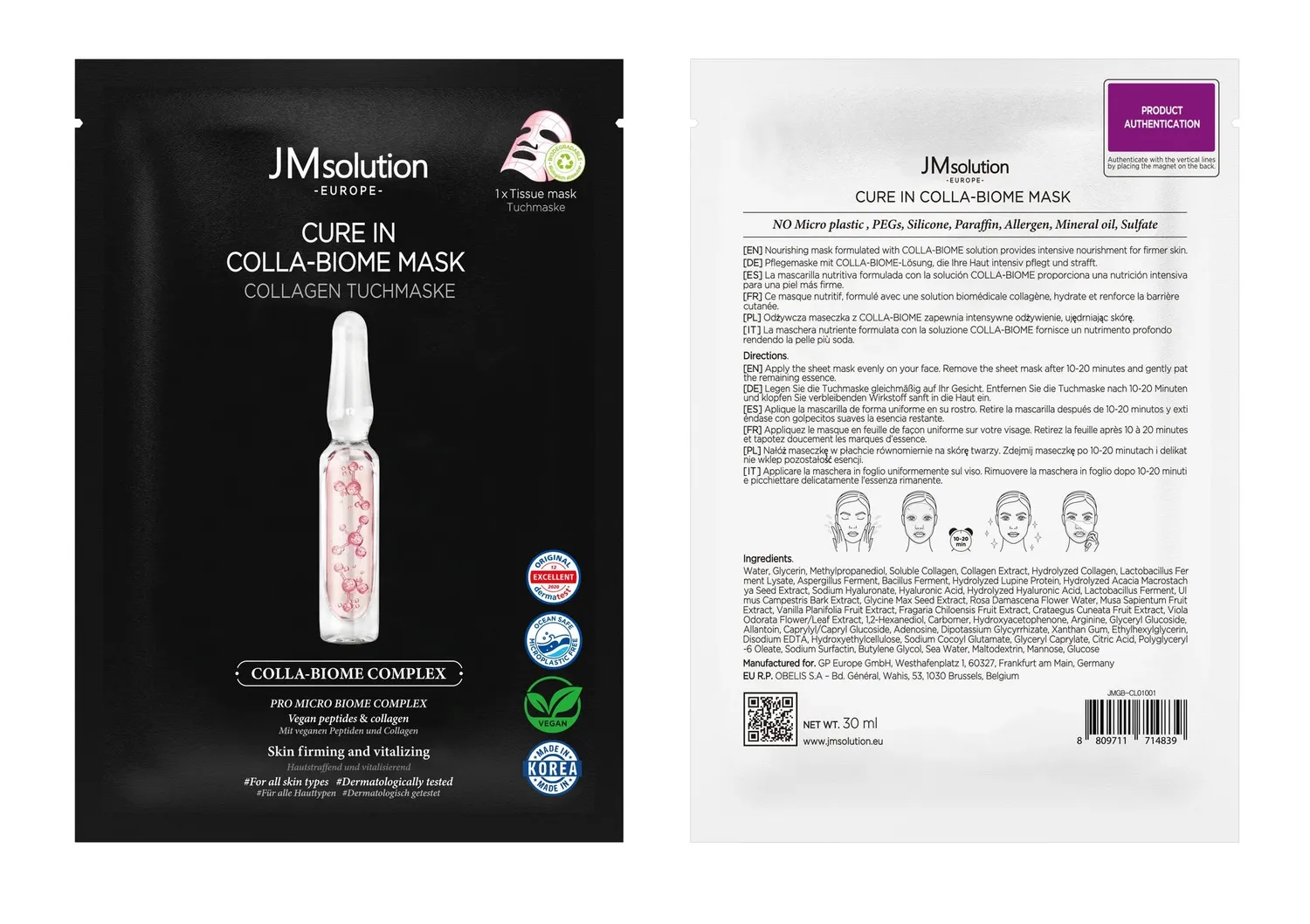 JMsolution Cure In Colla-Biome masque tissu 1 pièce collagène
