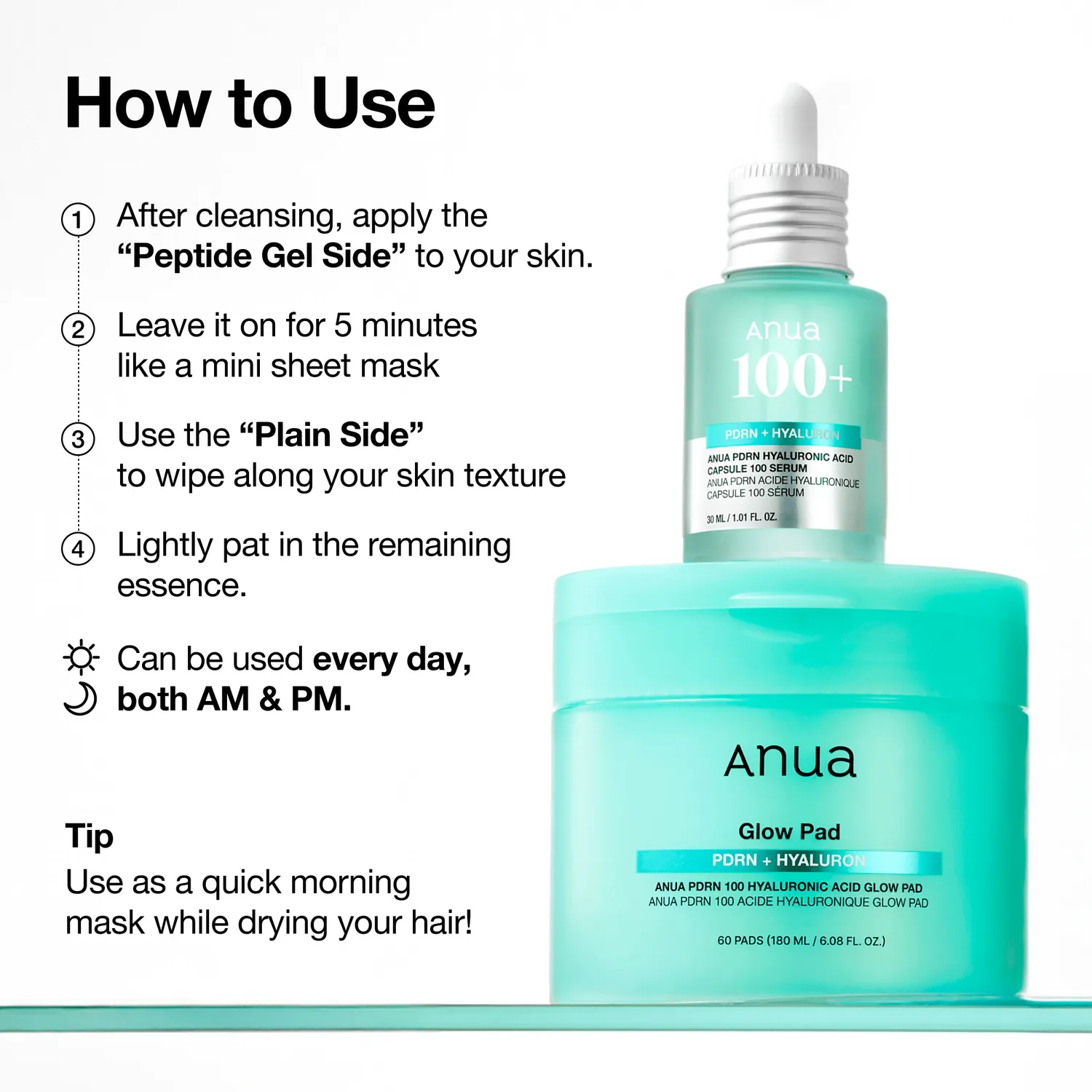 Anua PDRN 100 Hyaluronic Acid Glow Pad pads hydratants