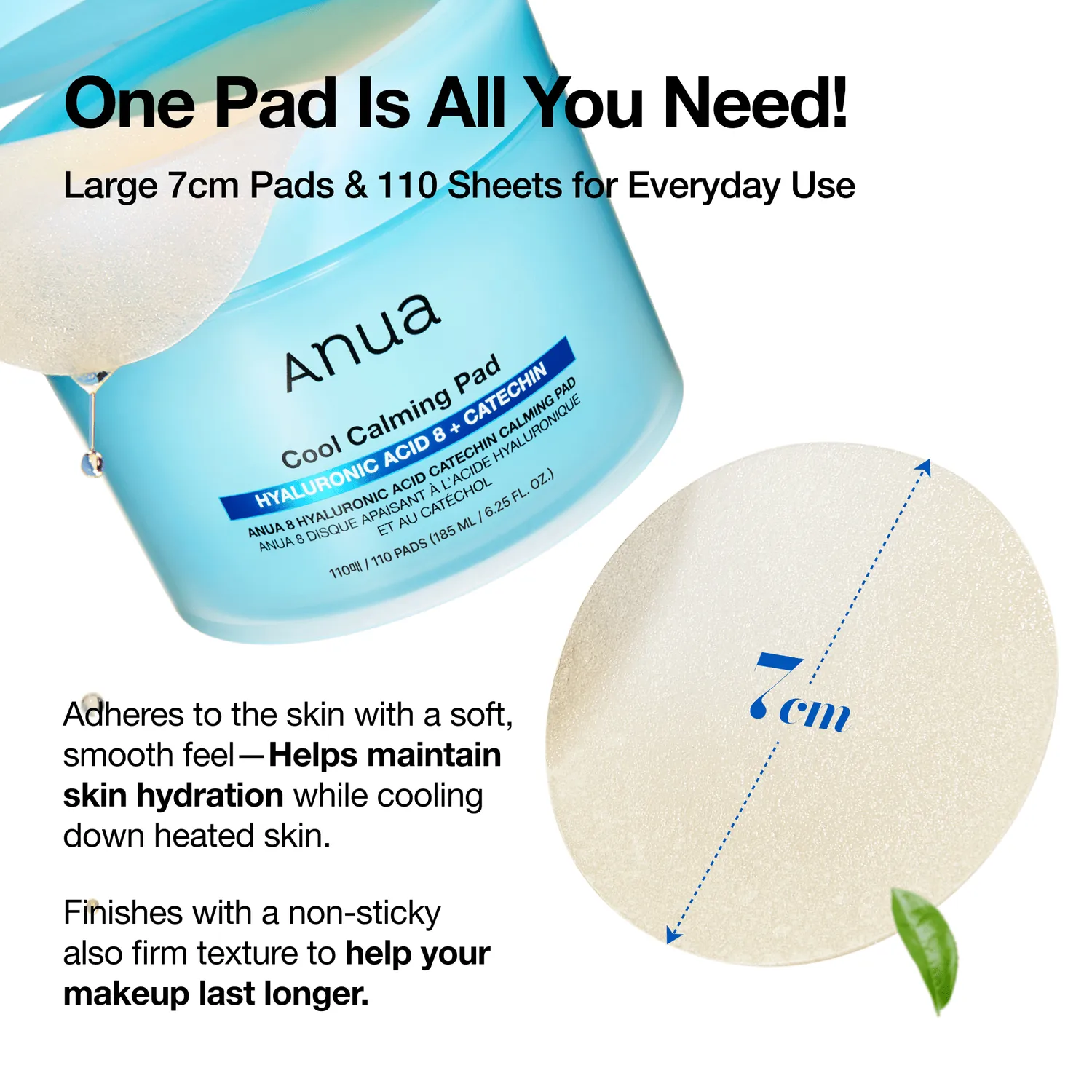 Anua 8 Hyaluronic Acid Catechin pads apaisants thé vert