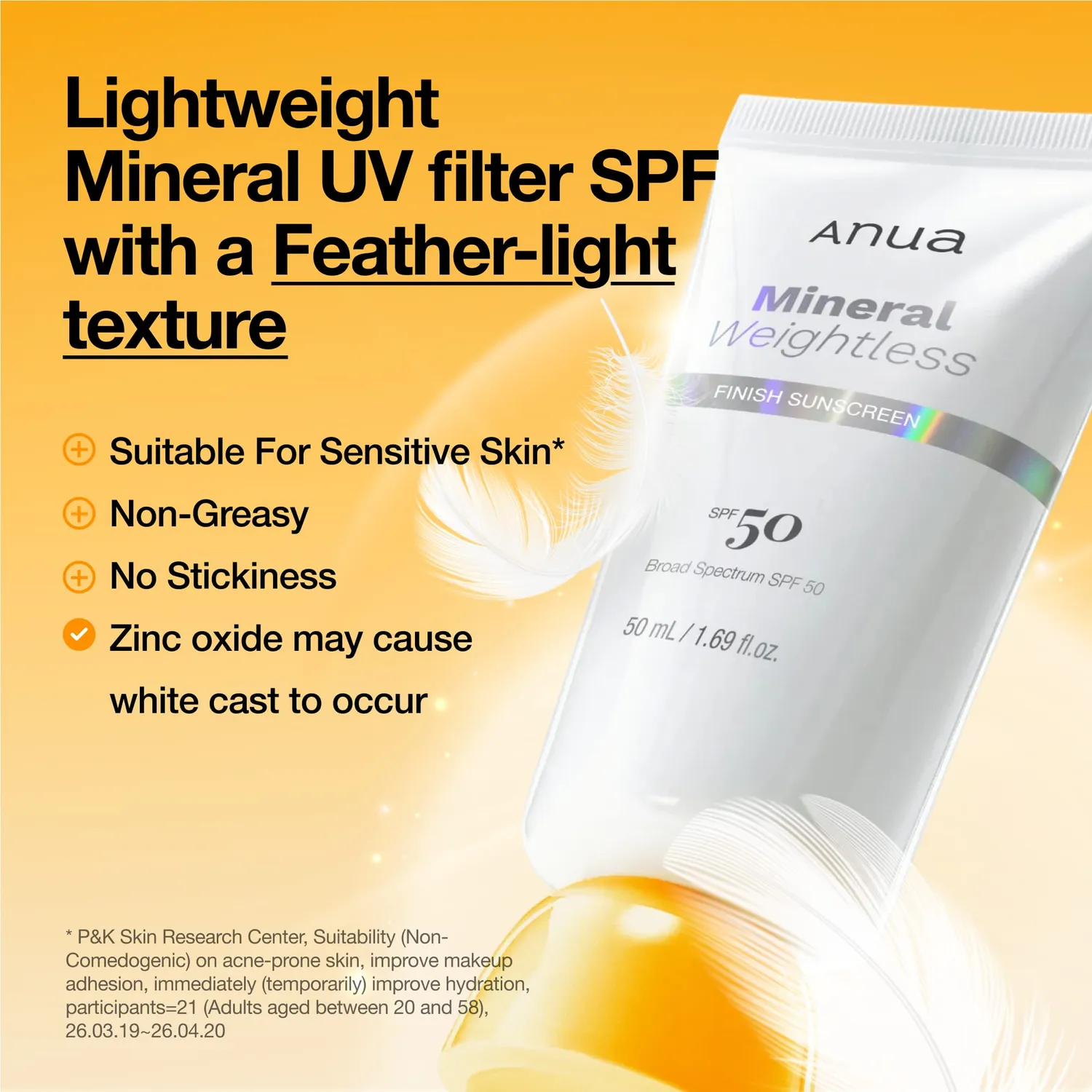 Anua Mineral Weightless Finish crème solaire SPF50 fini mat