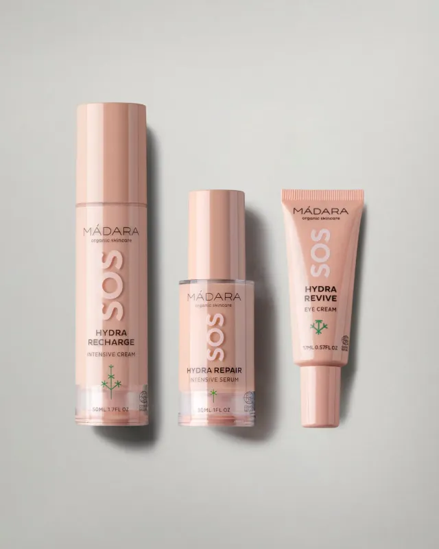 Mádara SOS Hydra coffret peau sèche crème sérum yeux