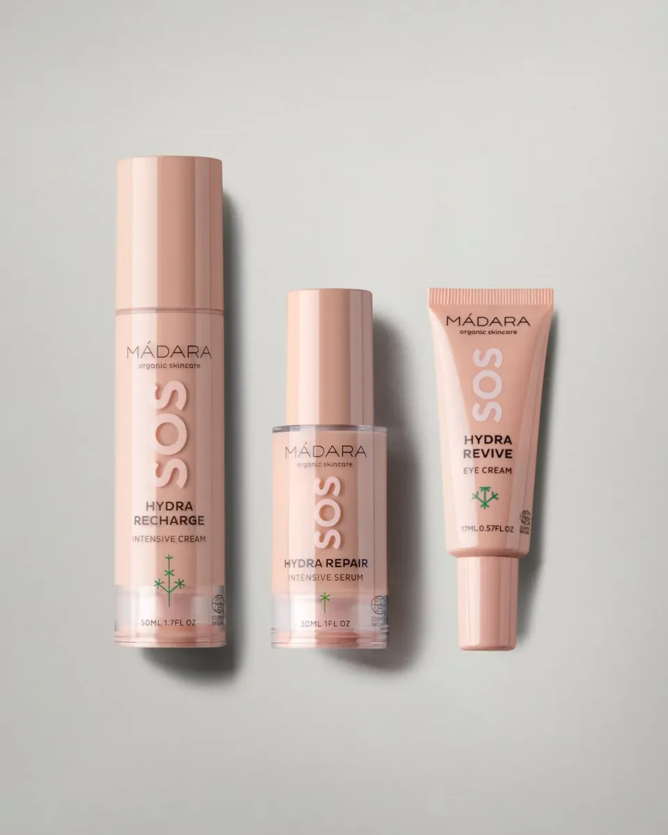 Mádara SOS Hydra coffret peau sèche crème sérum yeux