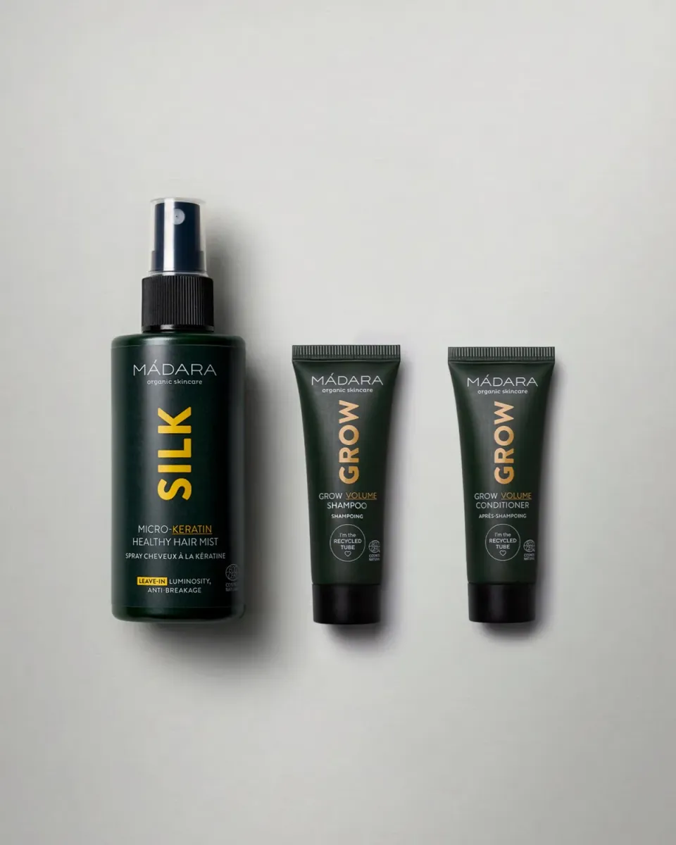 Mádara Grow Volume routine voyage 3 soins cheveux plus forts