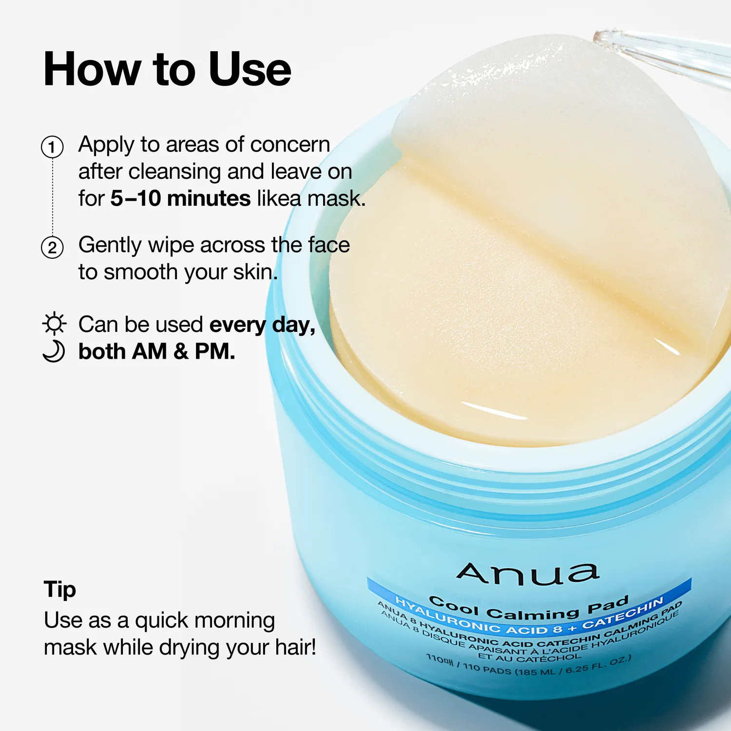 Anua 8 Hyaluronic Acid Catechin pads apaisants thé vert