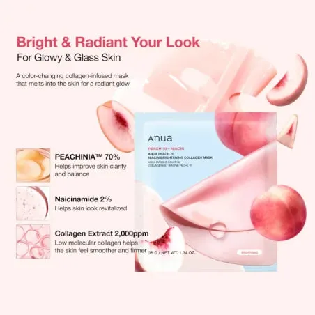 Anua Peach 70 masque hydrogel collagène pêche 1 pièce éclat