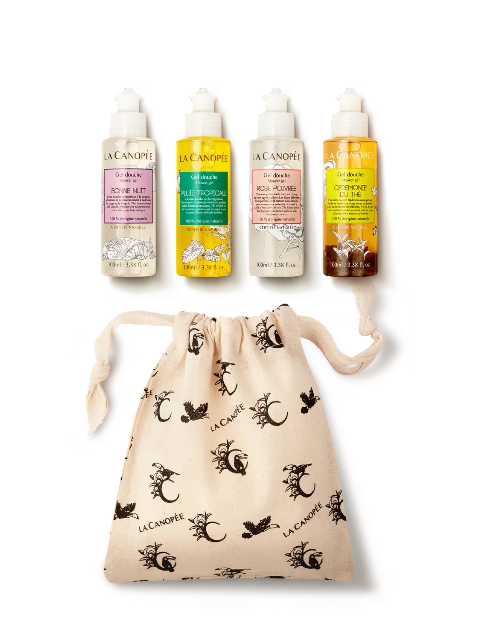 La Canopée Pochette Découverte 4 gels douche kit voyage