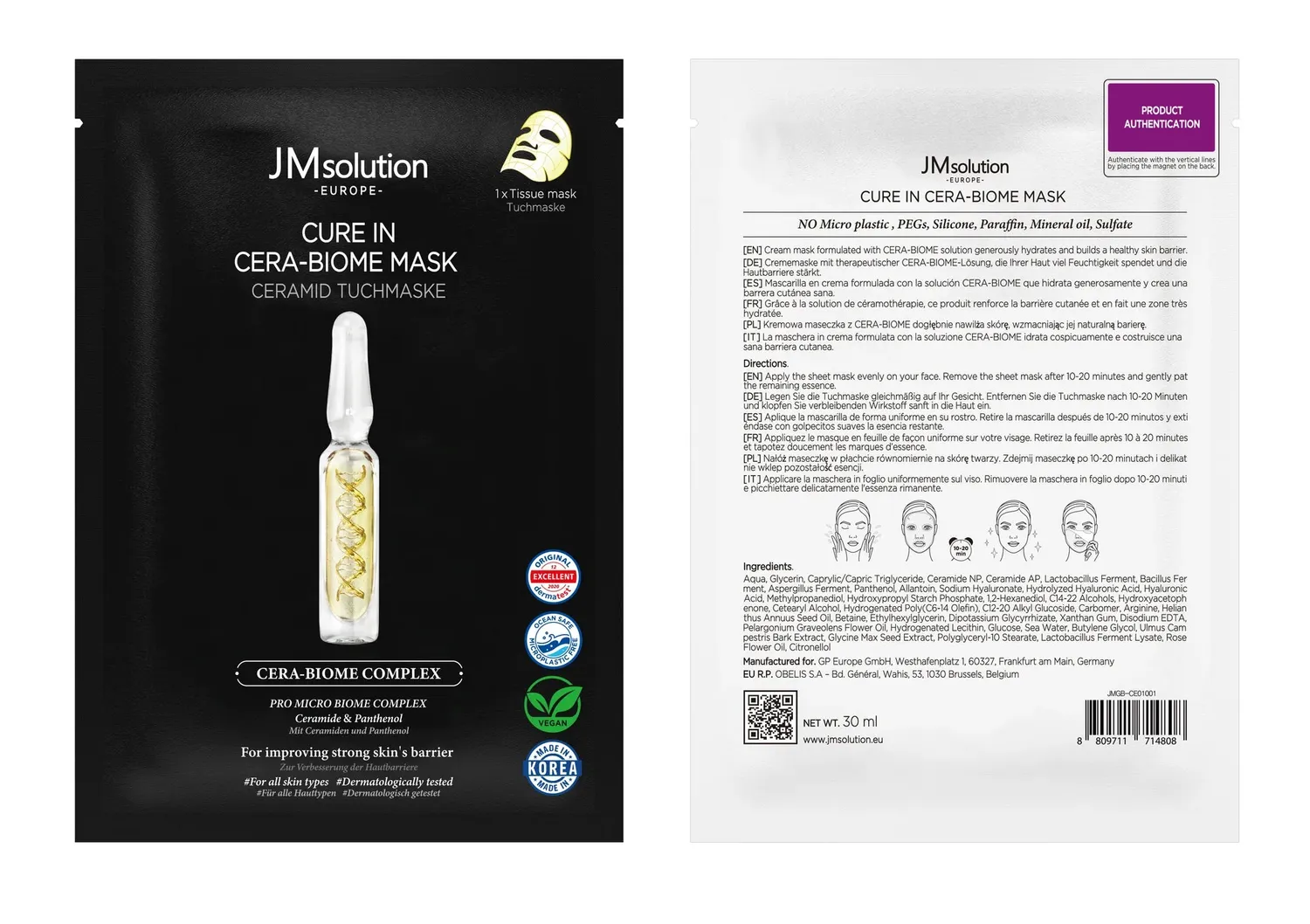 JMsolution Cure In Cera-Biome masque tissu 1 pièce céramides