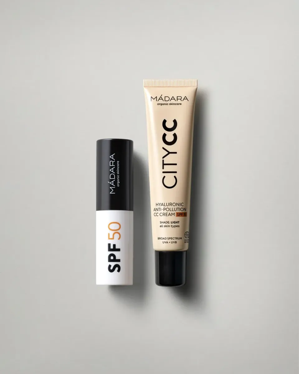 Mádara City CC SPF15 Beige + stick solaire SPF50 duo protection