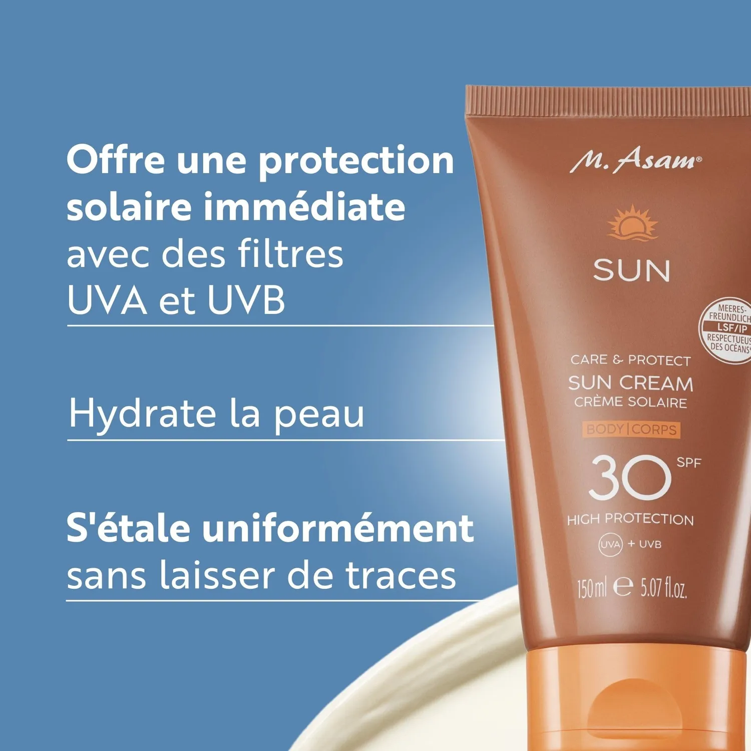 M. Asam Sun Care & Protect SPF30 crème solaire corps 150 ml eau