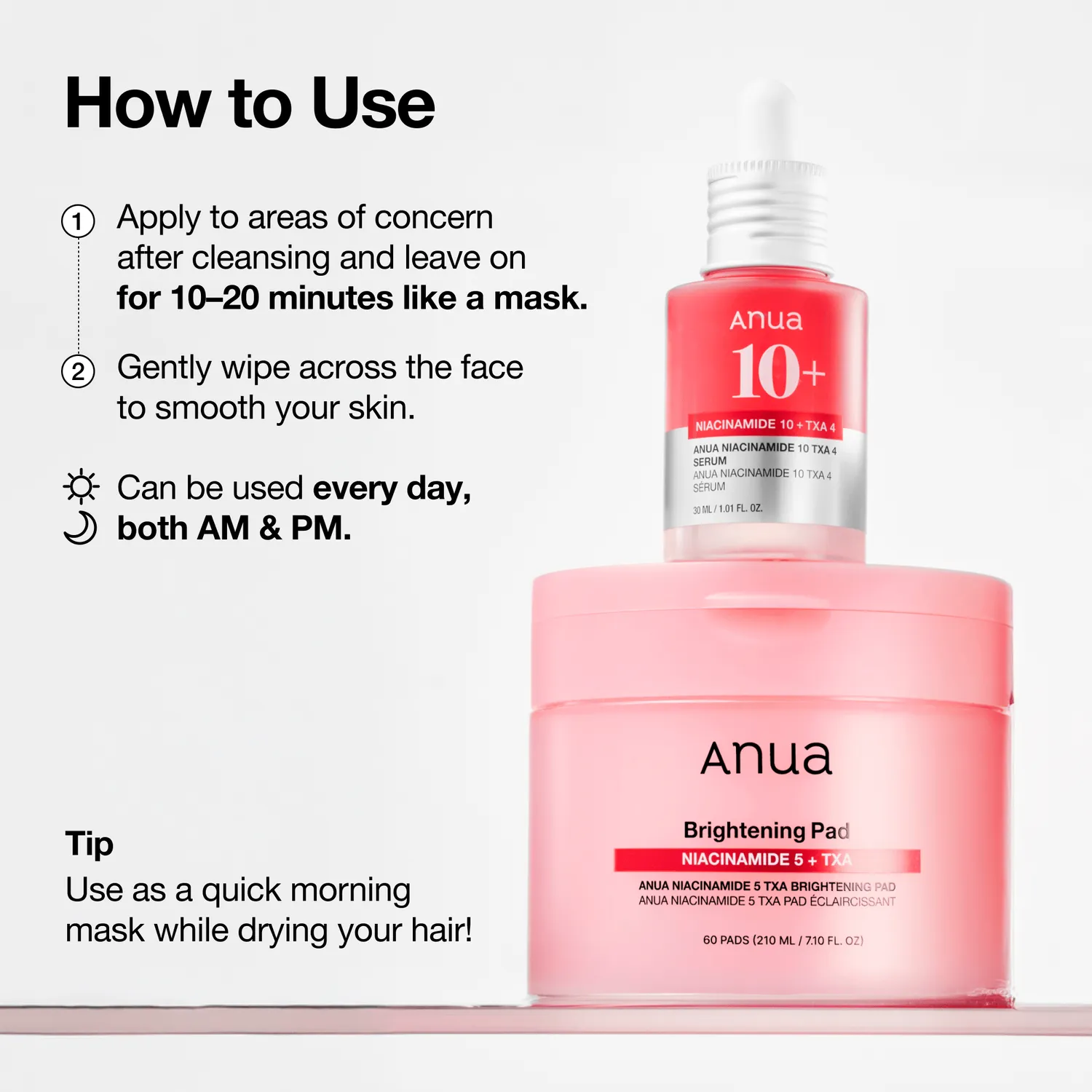 ANUA Niacinamide 5 TXA Brightening Pad éclat anti-taches