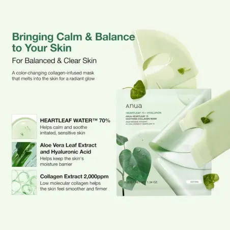 Anua Heartleaf 70 Collagen Mask hydrogel apaisant